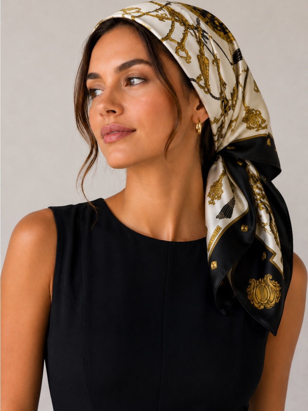 Hermes Silk Scarf in Black, Cream & Gold Key Motif - Picture 3 of 3